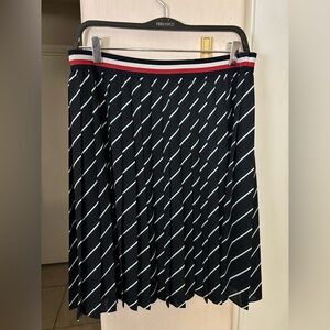 EUC Tommy Hilfiger Black Striped Skirt with green and white stripes, Size 12